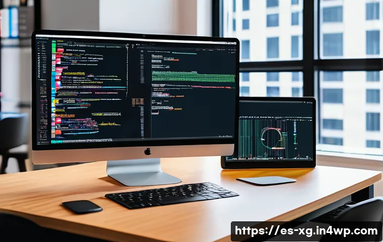 JAMstack 아키텍처의 데이터 통합 방법 - A modern web developer’s workspace showcasing a dual-monitor setup displaying code editors with Reac...