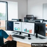 JAMstack으로 전환할 때 고려해야 할 사항 - A modern workspace scene showing a diverse team of content creators and developers collaborating on ...