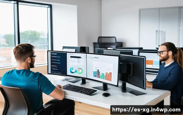 JAMstack으로 전환할 때 고려해야 할 사항 - A modern workspace scene showing a diverse team of content creators and developers collaborating on ...