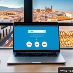 JAMstack 아키텍처의 디지털 마케팅 전략 - A modern digital marketing office scene focused on a large computer screen displaying a fast-loading...