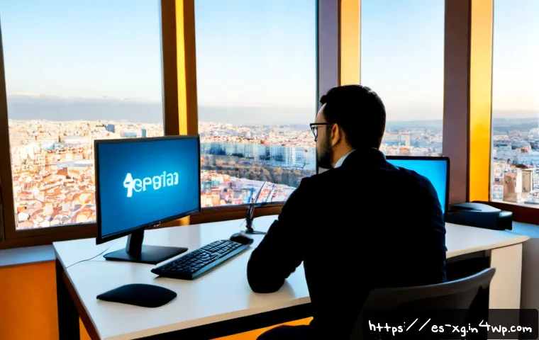 Home 17 JAMstack 아키텍처의 스케일링 전략 - Photorealistic modern technology workspace in Madrid, Spain, showing a calm software architect revie...